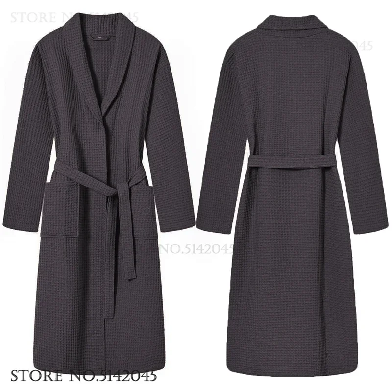 

Cotton Waffle Bathrobe Kimono Gown Yukata Spring Autumn Long Sleeve Robe Negligee Home Dress Loose Couple Sleepwear Loungewear
