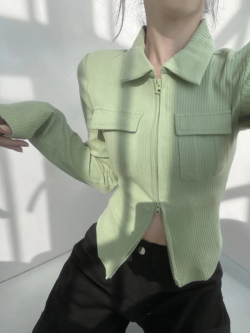 

Slim Fit Ne Knitted Cardigan Women's Faion Long Sve ket Outerwear Casual Street Sle Color ort Length