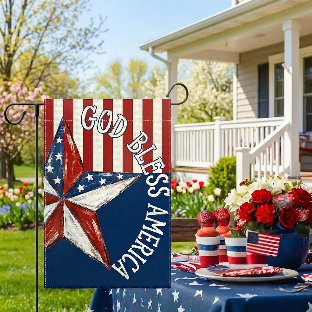 4th of July Patriotic Garden Flag Outside 12x18 Inch Double Sided - Independence Day Memorial Day Star God Bless America Yar PPZ