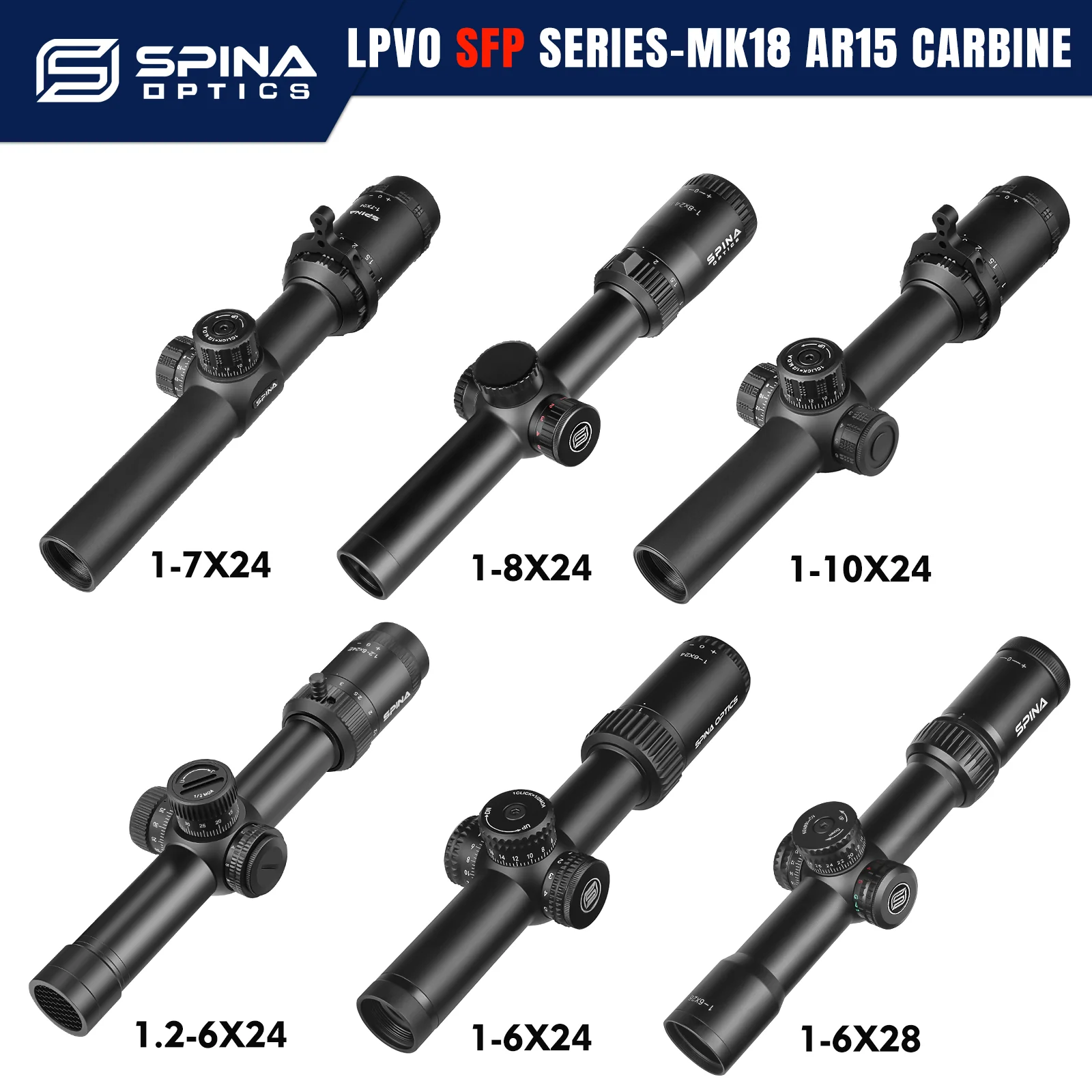 SPINA OPTICS LPVO 1-6x/1-7x/1-8x/1-10x/5-200m Scope Sight Nitrogen Filled Anti-Fog Etched Glass Reticle  AR15 MK18 Carbine .5.56