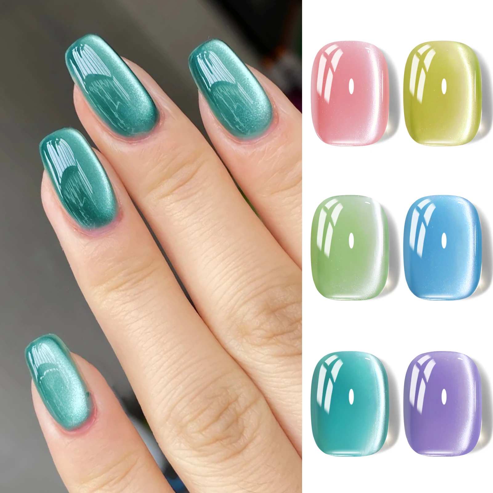 BORN PRETTY 6本入り ライトフロー キャット マグネットジェルネイルポリッシュセット カラーグリッター セミパーマネント UVソークオフ ネイルアートデコレーション