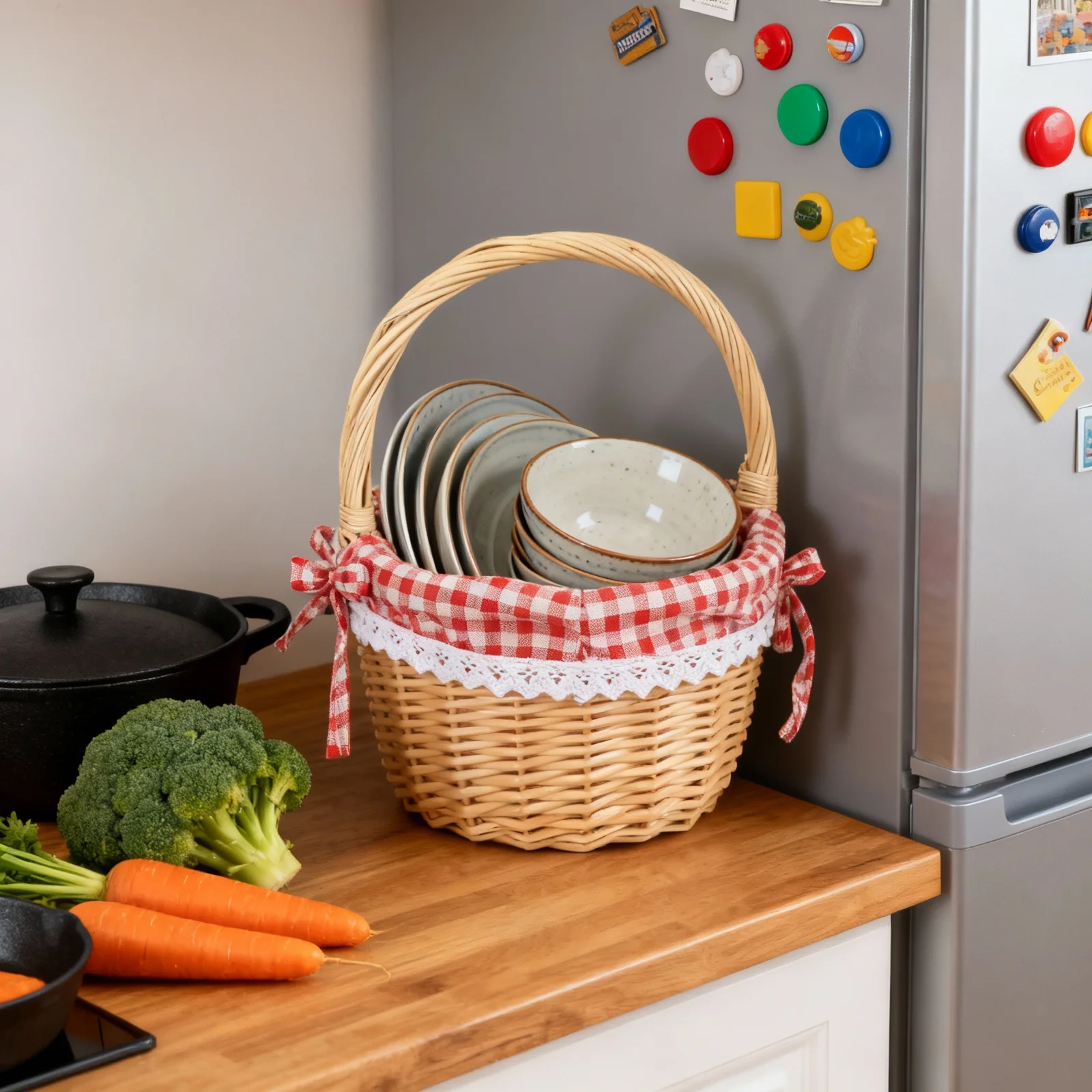 

Fruit Basket Wicker Food Storage Basket Kitchen Organization Container for Chips Dinner Rolls Picnic Harvest Use S Coffee Fabric