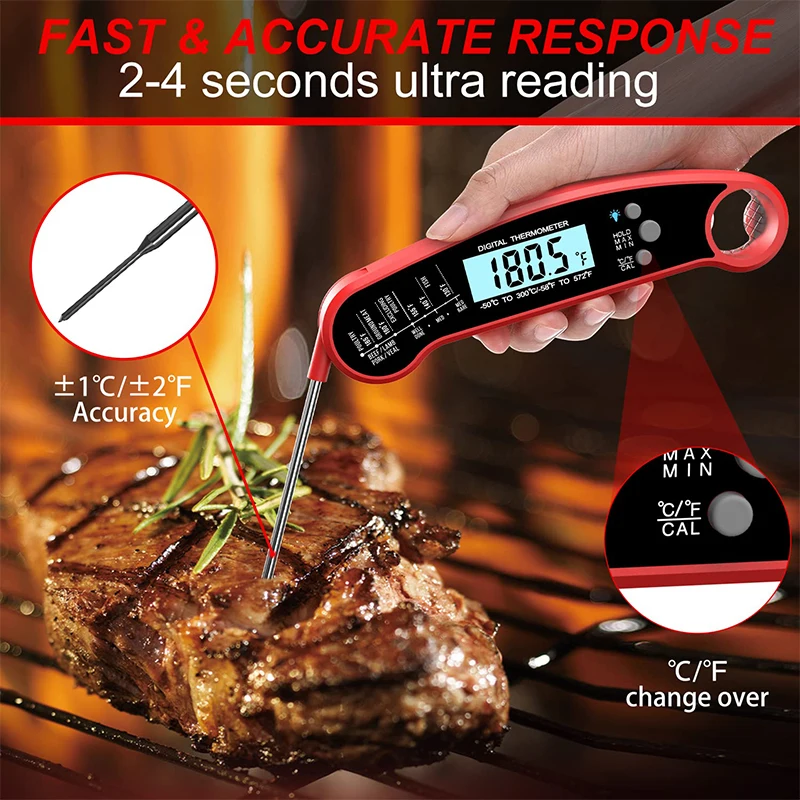 LMETJMA Digital Meat Thermometer Instant Read Meat Thermometer Digital with Probe Food Thermometer for Cooking Grilling JT124