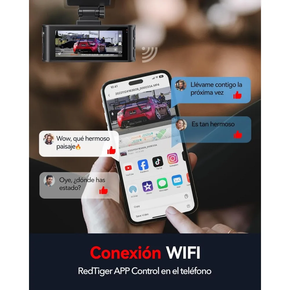 كاميرا REDTIGER F7N 4K داش أمامية وخلفية، كاميرا مدمجة WiFi GPS 4K+1080P مزدوجة داش للسيارات، كاميرا داش بشاشة 3.18 بوصة، 170 ° واسعة #4