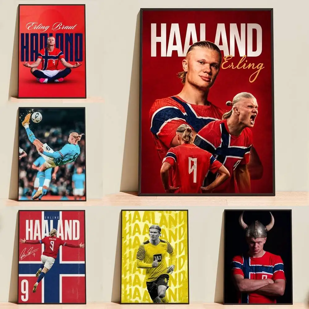 Norwegian E-Erling Haaland-NO9 Poster Self-adhesive Waterproof Paper Sticker Coffee House Bar Room Wall Decor