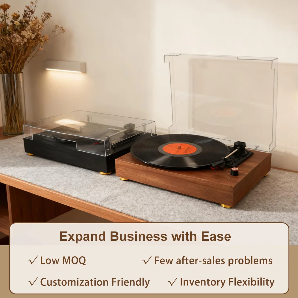 Vintage Wooden Turntable BT5.0+ Aux Input 3-Speed Vinyl Record Player with Built-in Speaker for Gift - view 2