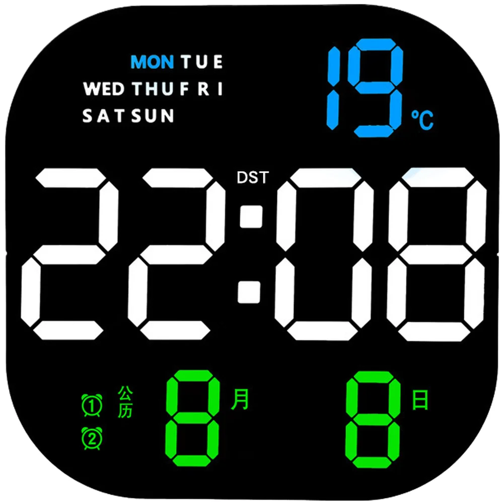 LED Digital Wall Clock 22.8cm Square Alarm Thermometer Calendar Weekday Show Remote Operated Brightness Sensor Home Decor Kit