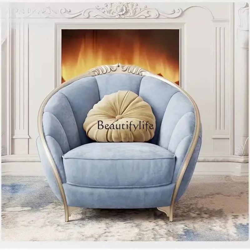 

High-end American solid wood fabric sofa living room modern light luxury cream style French style