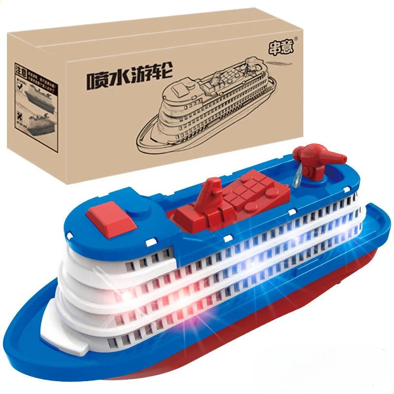 لعبة قارب النار الكهربائية للأطفال، موسيقى وامضة LED، لعبة رش الماء، نموذج إبداعي واقعي، سفينة سياحية، وقت الاستحمام