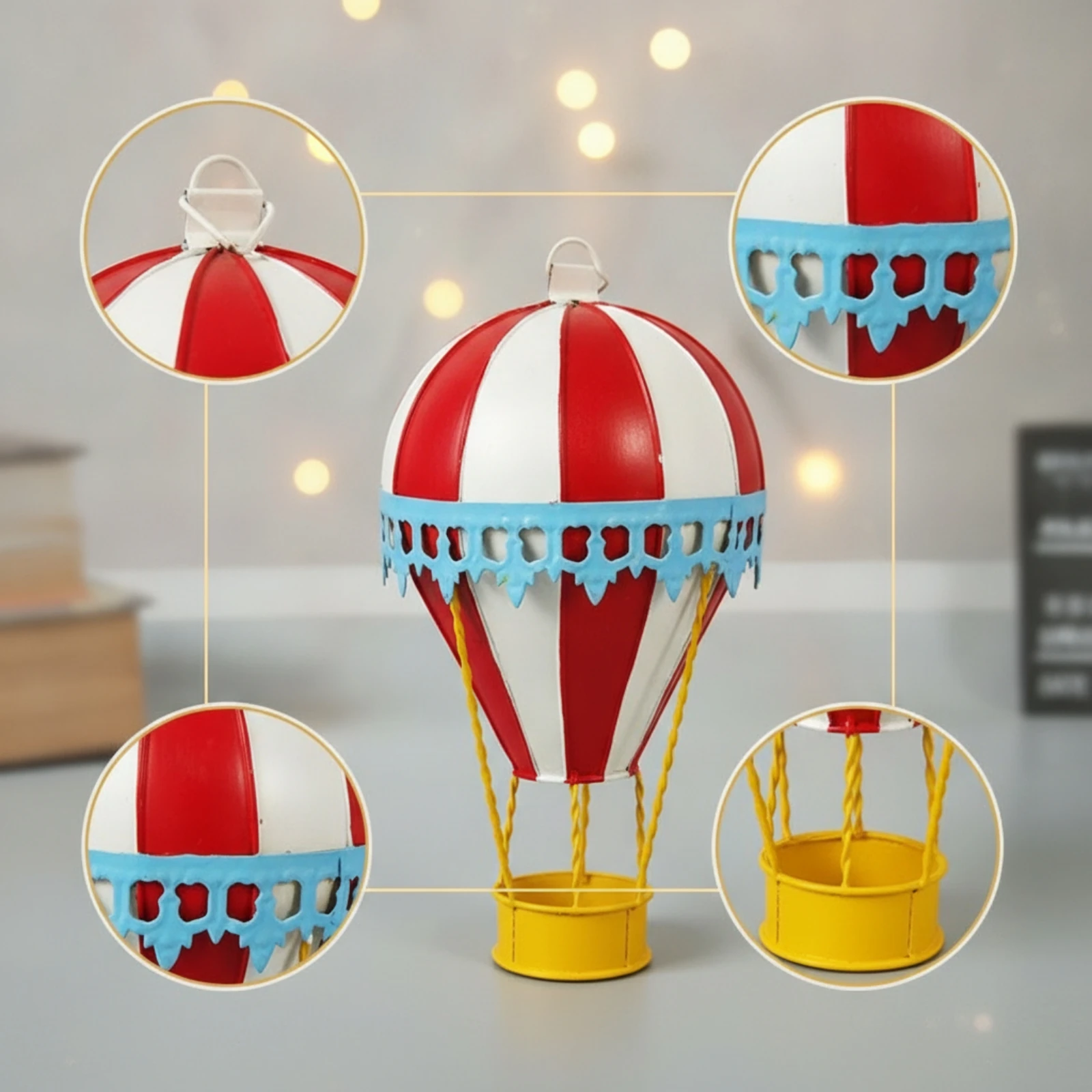 Ornamento de Balão de Ar Quente Artesanal em Metal, Decoração Resistente e Inquebrável para Janela, Café