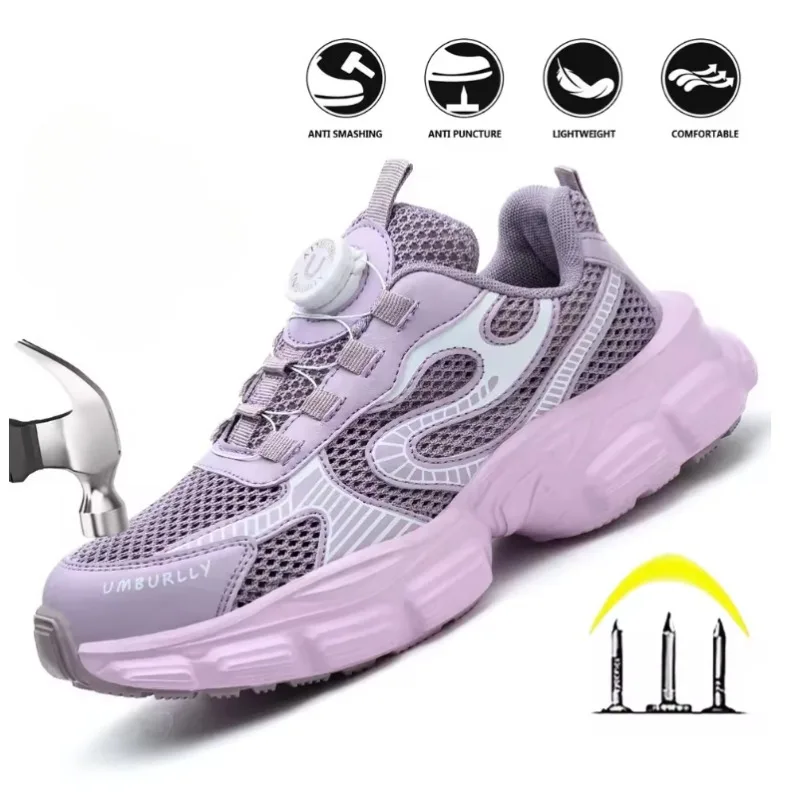 Womens Safety Shoes Man Sneakers Indestructible Rotating Button Women Work Shoes Anti Smashing Anti Puncture Men Shoes for Women