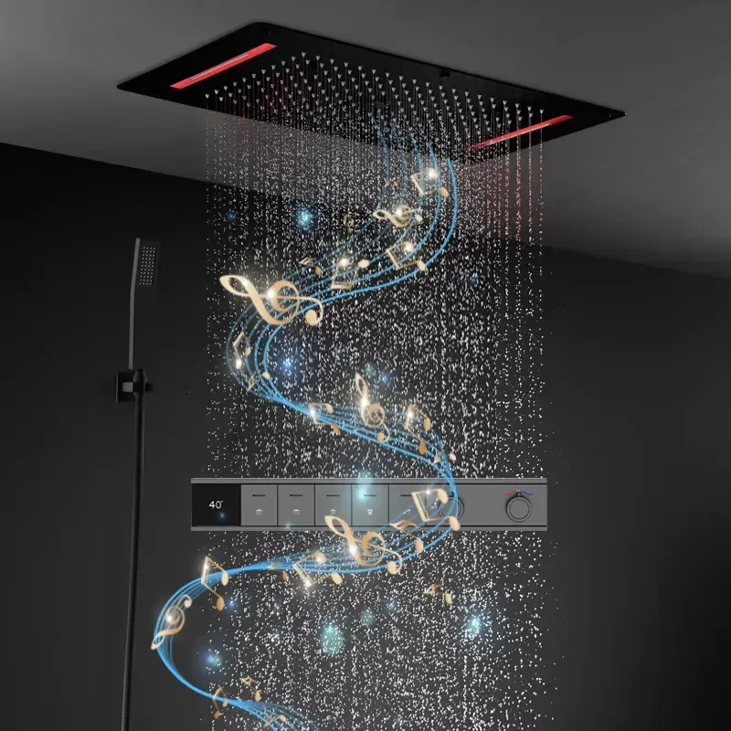 Modern Hotel 800x380 mm Music Shower Set Bathroom Rain Shower Waterfall Column Mist Thermostatic 5 Ways Mixer