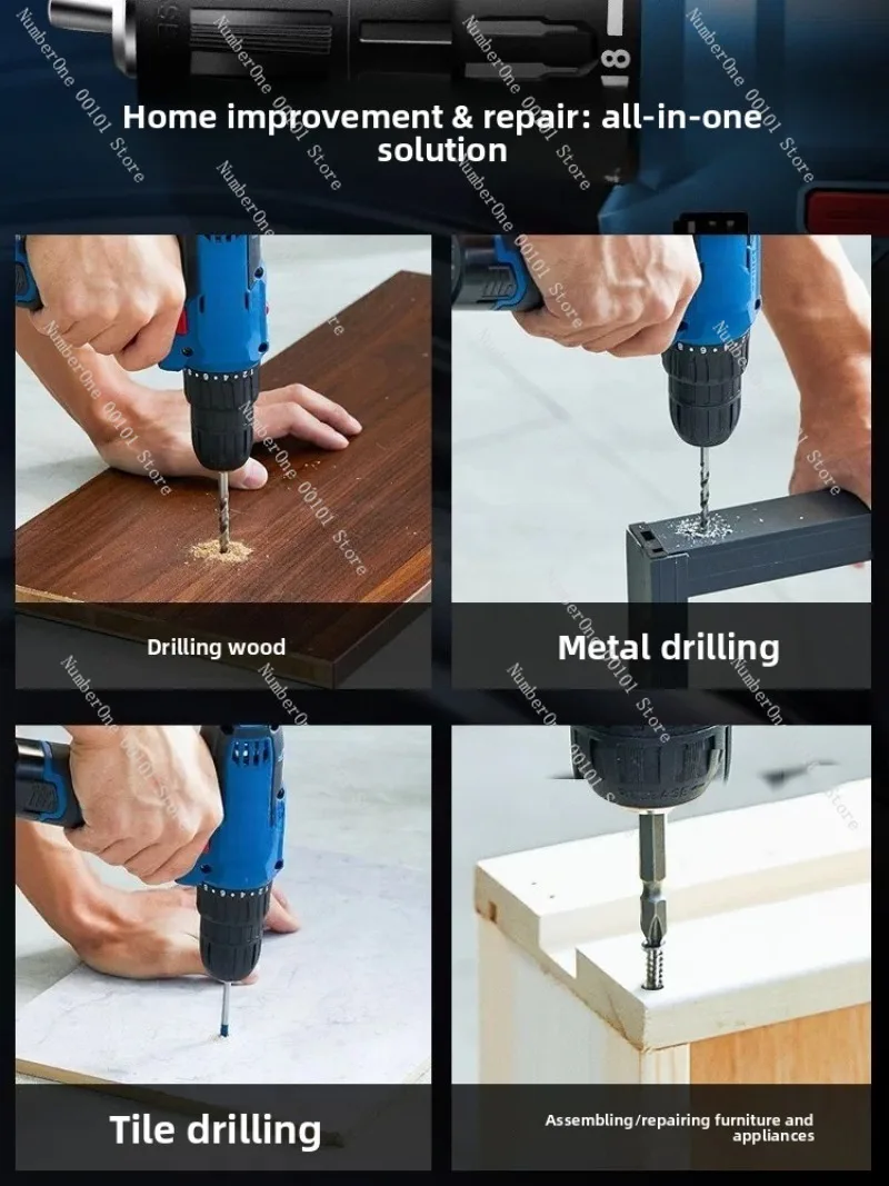 Cordless Brushless Electric Drill Rechargeable Lithium Power Screwdriver Home Impact Driver Hand Gun Drill Portable DIY Wood