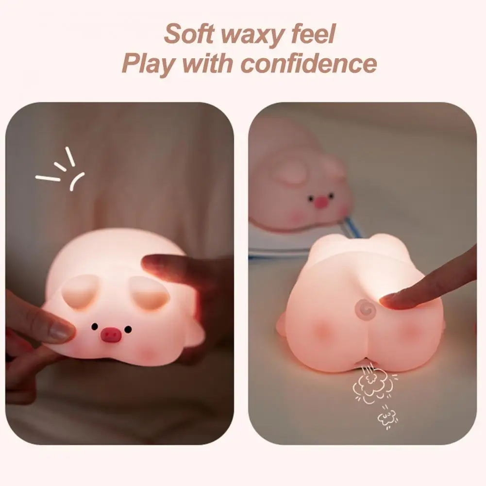 Led Night Lamp Rechargeable Animal Piggy Night Light with Timer Dimmable Touch Control for Baby Bedside Lamp Decoration