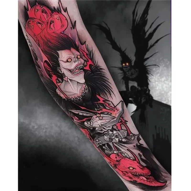Tatuajes temporales de Anime DEATH NOTA Ryuk, tatuaje de demonio de la muerte negra, arte corporal, tatuajes falsos impermeables, pegatinas para mujer y hombre