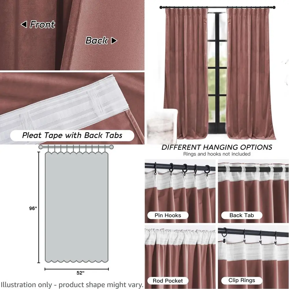 

Energy-Efficient Dusty Pink Velvet Curtains, 96 Length, Ideal for Living Spaces and Bedrooms, Wild Rose Pattern, 2 Panels, 52x96