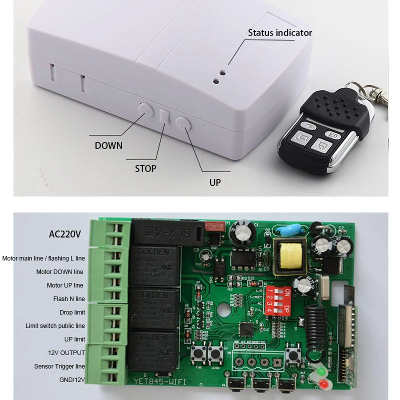 Universal 433.92MHz Remote Control Receiver for Rolling Shutter Electric Valve + 2 Remote Controllers with External Control Term