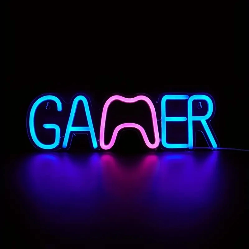 Gamepad Shaped LED Neon Sign for Gamer Room Decor, Gaming Neon Sign for Boys Room Wall Decor,  USB Powered Gamer Gifts for Teens