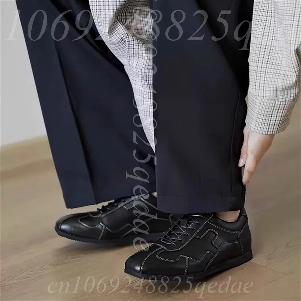 

Men's Leather Vintage Derby Shoes Lace up Closure, Contrast Stitch Flat Rubber Sole, Round Toe Shoes Casual Everyday Footwear