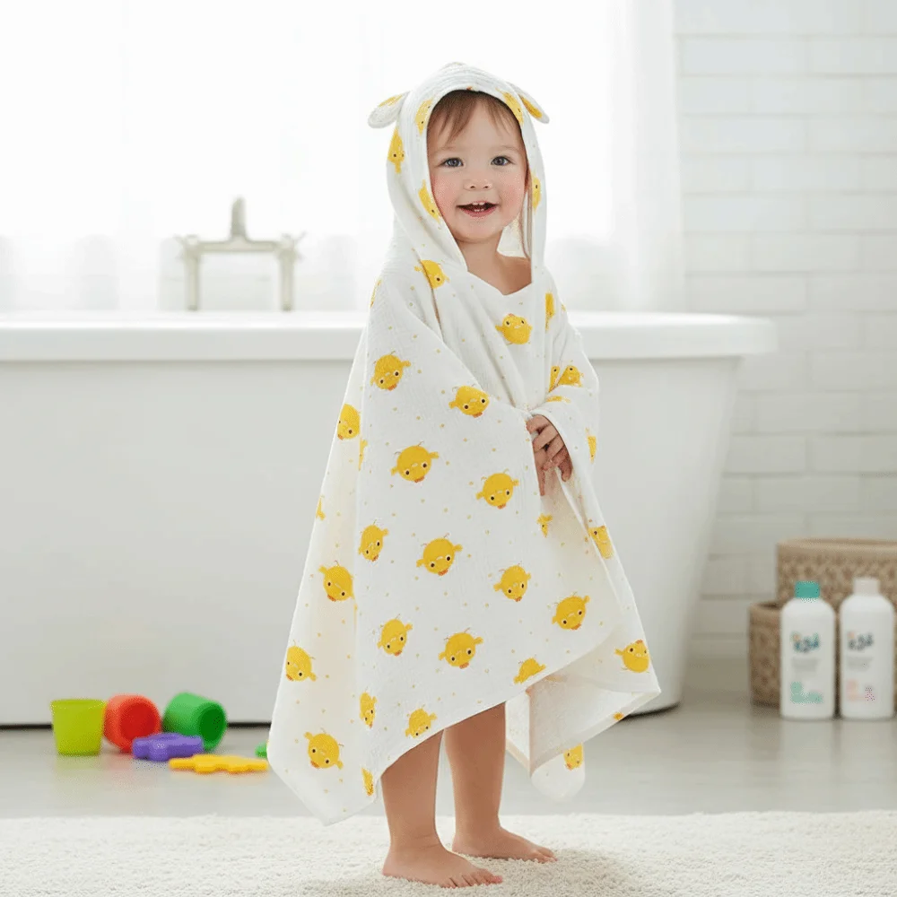 

Cloak Cute Baby Hooded Cape Towels Cartoon Printed Soft Gauze Blanket Wrap Bear Absorbent Kids Bathrobe Infant