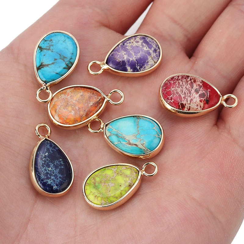 2pcs Natural Stone Pendant Oval Imperial Stone Pendant Gold Plated For Diy Necklaces Earrings Accessories Jewellery Gift