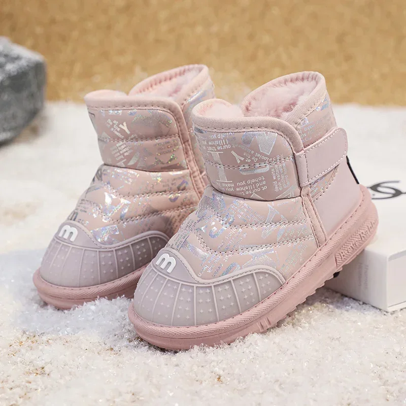 2024 neue kinder Schnee Stiefel Warme Samt Jungen und Mädchen Wasserdicht Casual Baumwolle Schuh Kind Anti-slip Anti-kollision Baumwolle Boot