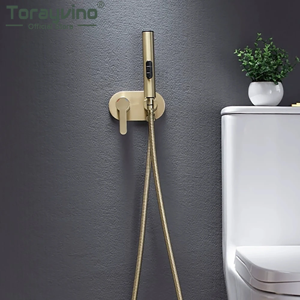 Torayvino Wall Mounted Bidet Sprayer Set Handheld Toilet Shattaf Spray Gun Solid Brass Bidet Faucet for Bathroom Hygiene