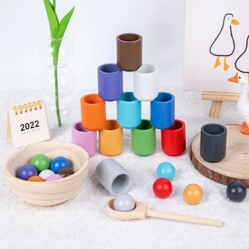 

Baby Montessori Wooden Toy Rainbow Ball Matching Game Toy Color Cognitive Matching Early Education Learning Toys for Children