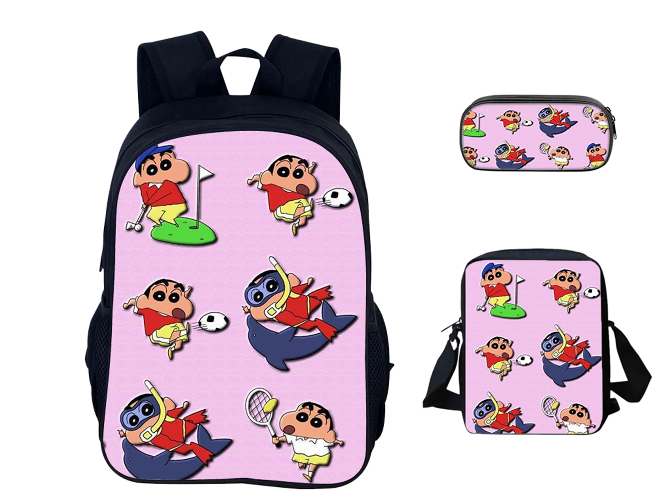 

Little Kids Canvas Bookbag 3 in 1 Crayon Shin-chan Cartoon Backpack,Shoulder Bag with Pencil Box Set for School Outdoor