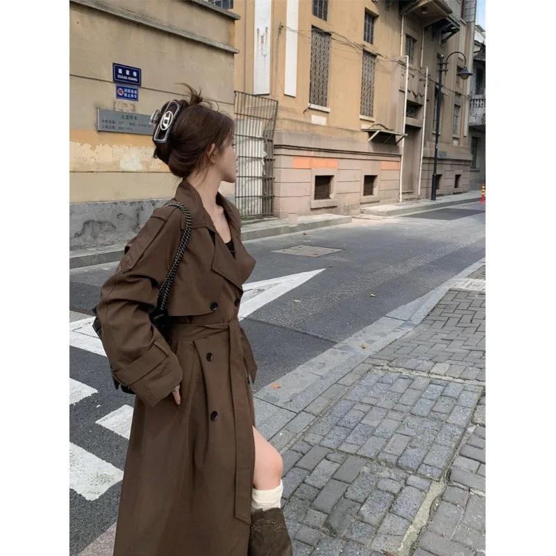 

Ele двубортное женское пальто Long Sve, осеннее новое пальто в стиле ретро Faion, повседневное пальто длиной до колена, корейская версия Lo...