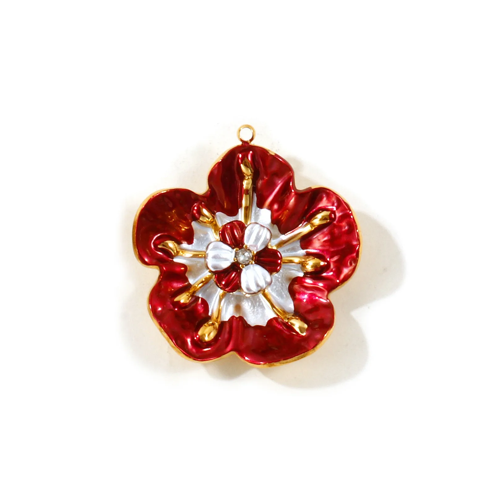 1 Stück Blumen-Bemaltes Emaille-Strass-Charm, 18K vergoldeter 304 Edelstahl-Anhänger für DIY-Schmuckherstellung, Großhandel – Detail 7