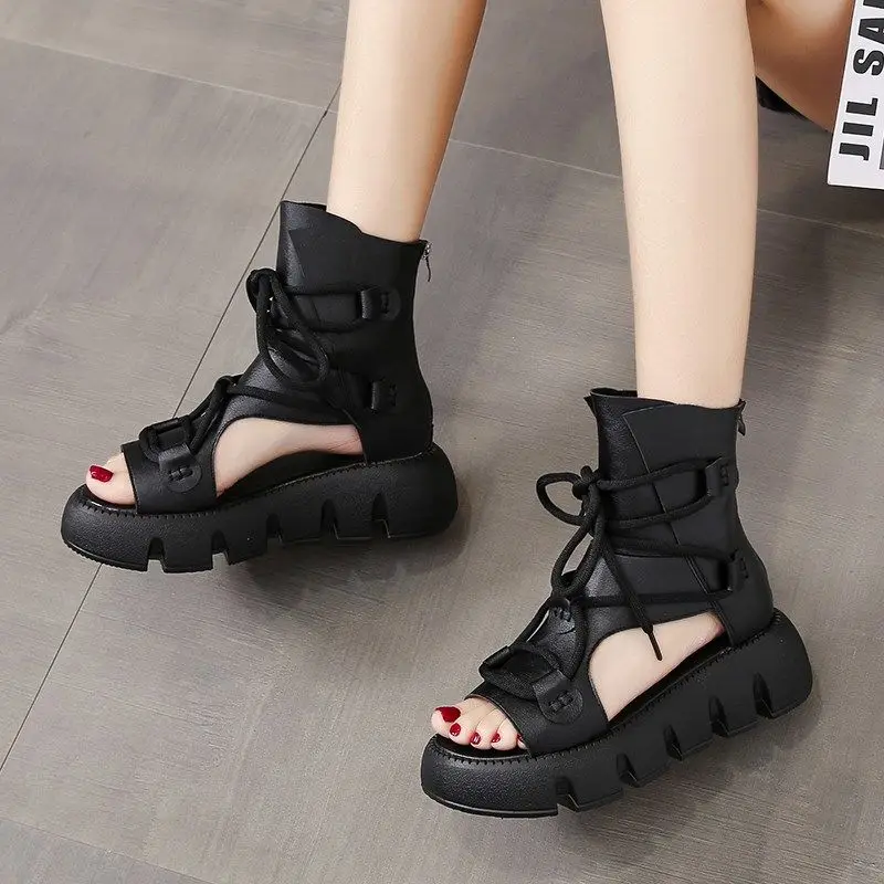 Ladies Roman Cool Boots Women\'s Summer Mesh Breathable Sandals Korean Fashion Streetwear Model Gladiator Sandals Boots New 2024