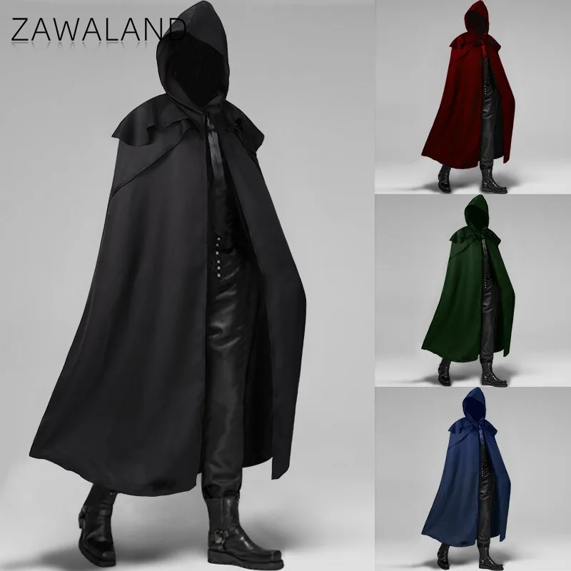 

Halloween Party Hooded Cloak Unisex Long Lace Up Capes Wizard Cosplay Costume Medieval Gothic Cloaks Carnival Festival Outfits