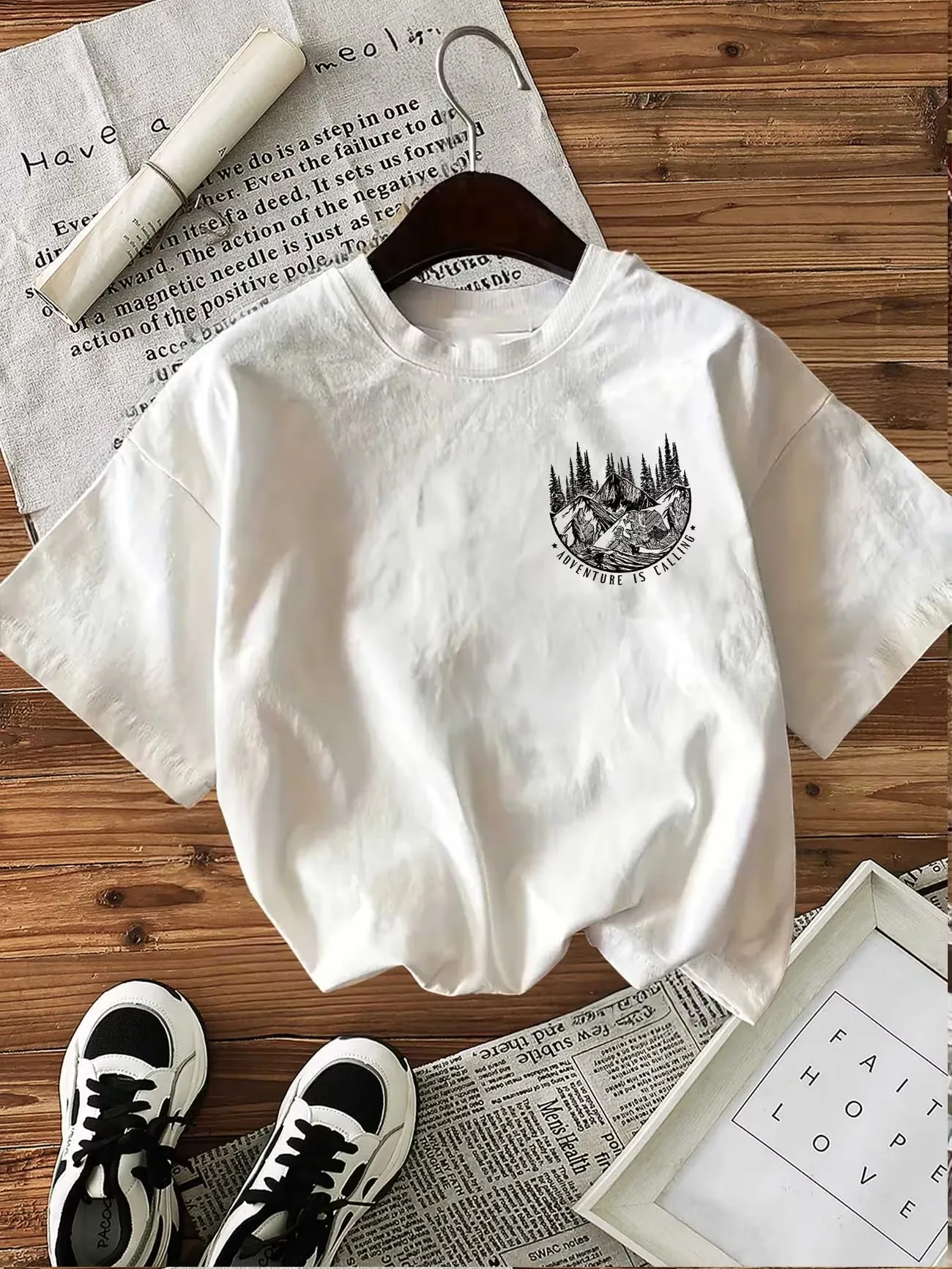 Adventure Is Calling Mountain Forest Cotton Women's Retro Print T-Shirt Soft Crew Neck Short Sleeve Top Vintage Shirt Graphic