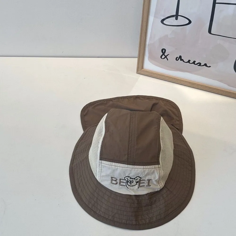 Fashion Adjustable Baby Bucket Hat Quick Drying Cartoon Bear Children Fisherman Cap Mesh Large Brim Sun Protection Cap Summer