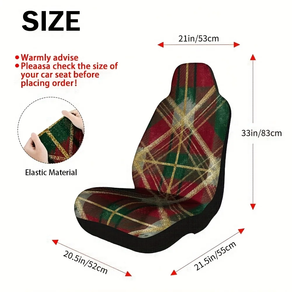 Set Of 2, Stylish Traditional Checkered Tartan Design Front Protectors, Perfect Gift For Car Owners, Easy To Take Off And For Cl