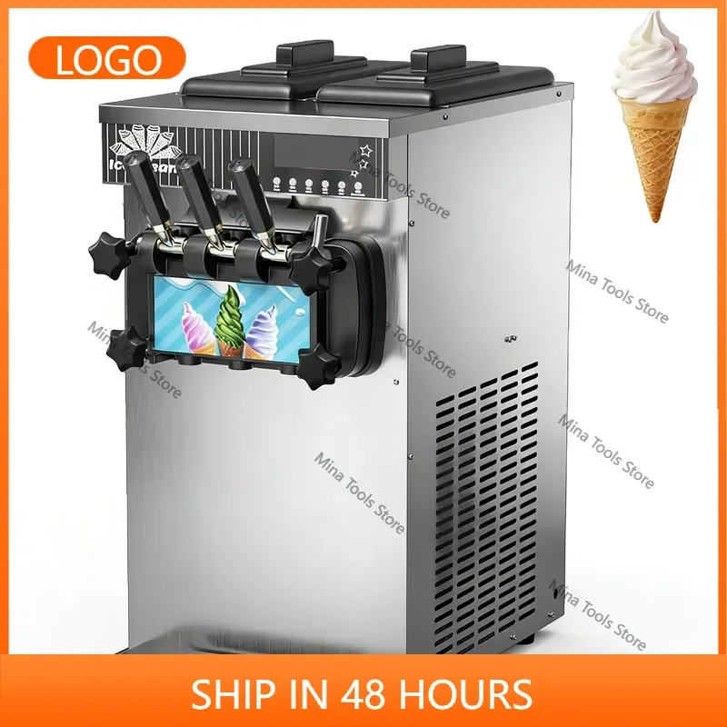 Durable 3-Head Stainless Steel Ice Cream Machine Milk Compatibility Heavy-Duty Commercial Design for 24/7 Stress-Free