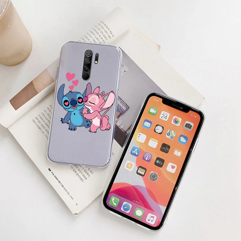 For Redmi 9 Back Cover Luxury Transparent Phone Case Lilo & Stitch Lover Cartoon Fundas For Redmi9 Shell Bags Bumper Shockproof