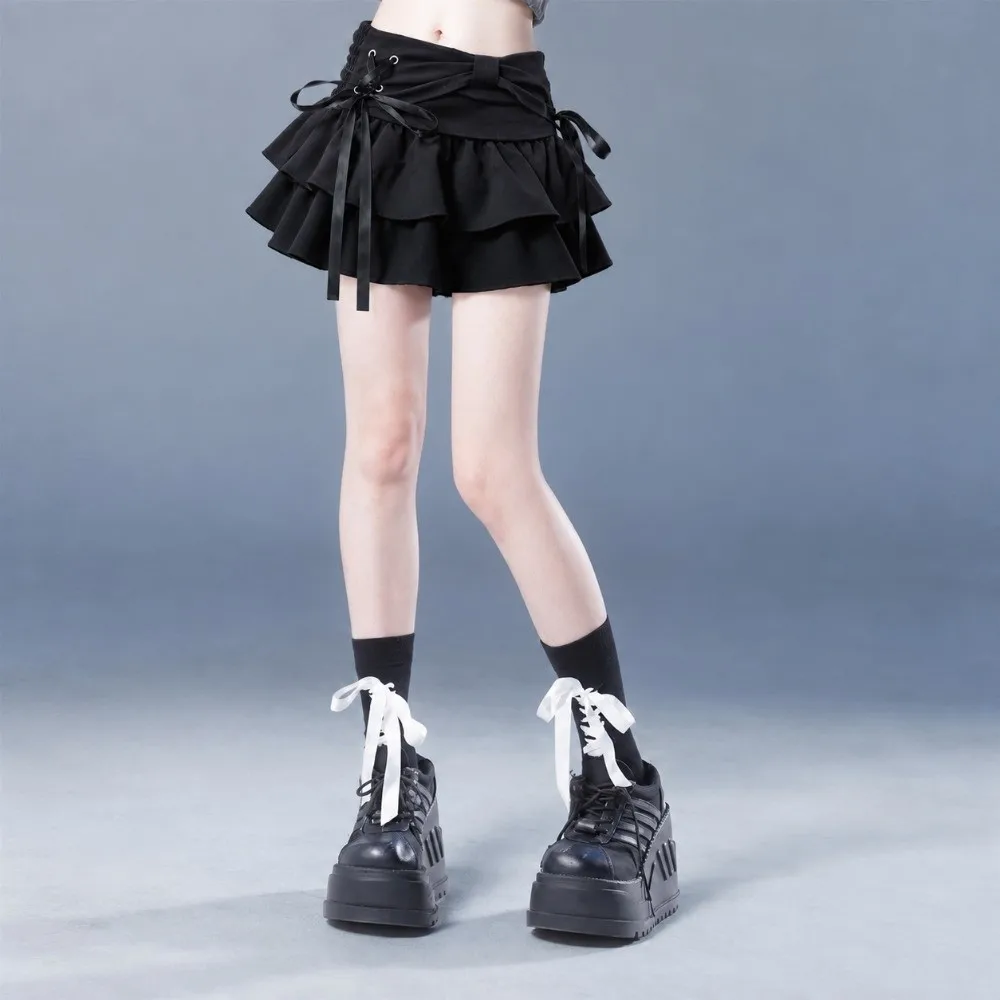 Trendy Bowknot Girl Pleated Skirt Pleated Design Black White Uniform Skirt Lace Edge Pleated Skirt Clothes For Teenager