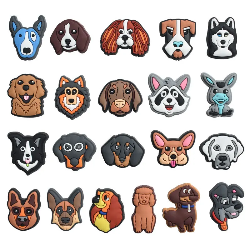 New Lovely Mixed Puppy Faces PVC Shoe Charms Fashion Easy Install Footwear Decor Accessories For Clogs Popular Novelty Gift
