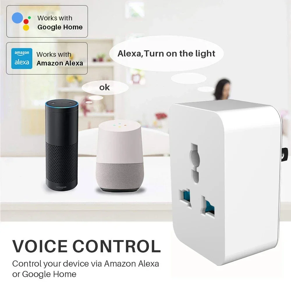 

Tuya WiFi Smart Socket Voice Control Mobile Phone Remote Smart Plug Multifunction Timing Socket 10A Support Alexa Google Home