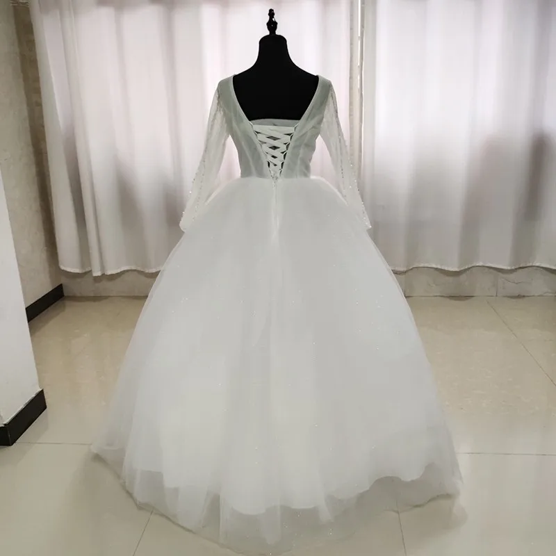 VLNUO NISA Vestido De Noiva V Neck Full Sleeve Glitter Wedding Dress 2022 New A Line Ivory Lace Romantic Bride Boho Bridal Gown