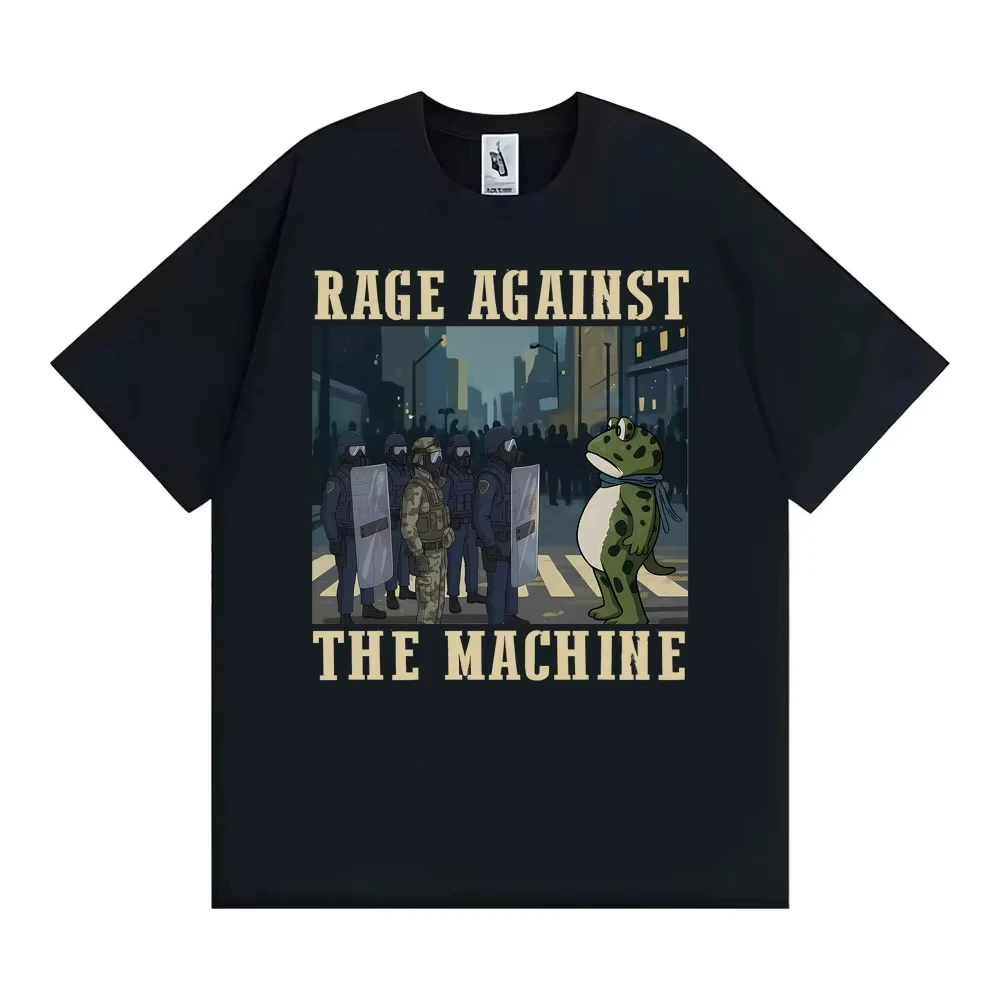 Camiseta Portland Frog Protest Rage Against The Machine, camisetas gráficas con memes divertidos, camisetas informales de algodón de alta calidad para hombres y mujeres