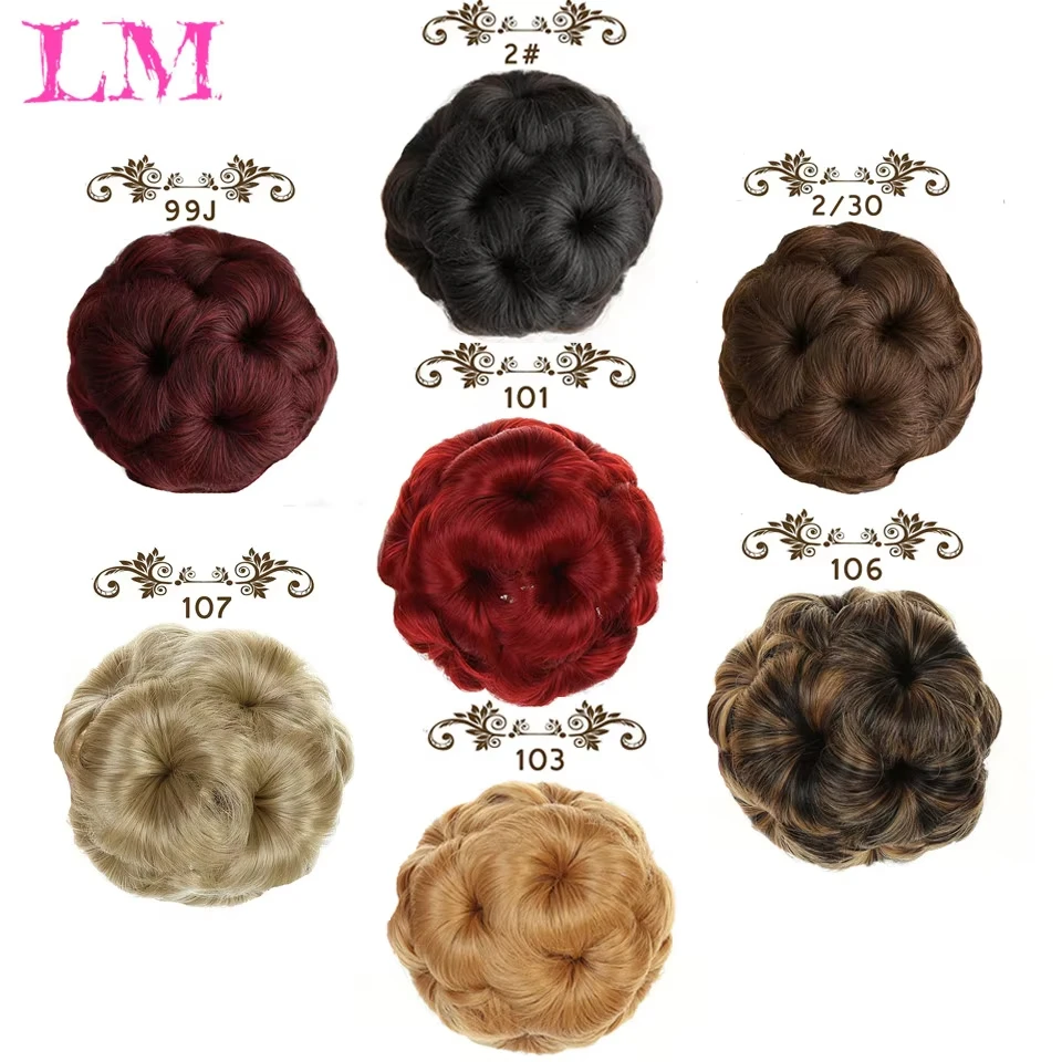 OLACARE Synthetic Black High Temperature Fiber Chignon flowers Hair Women Curly Chignon Hair Bun Donut Clip In Hairpiece