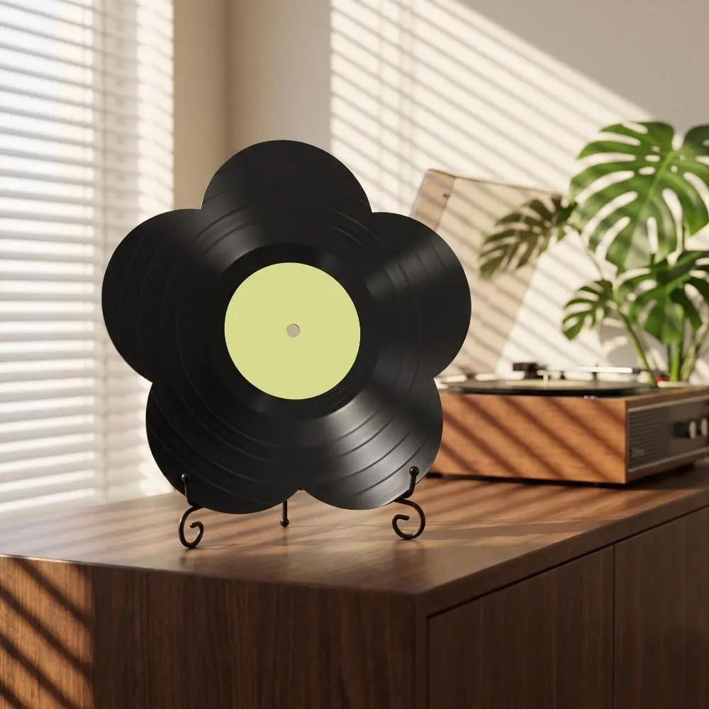 DIY Blank Vinyl Records Kit with 6 Whiteboard Pens Flower-shaped Acrylic Faux Vinyl Record with Metal Bracket Desktop Ornament