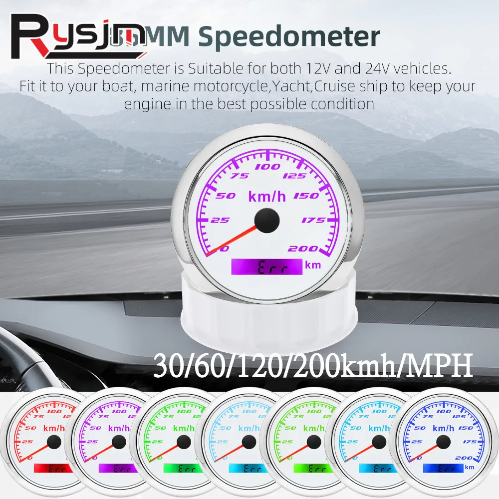 

NEW 85mm GPS Speedometer Odometer Gauge 120KMH 60MPH 120MPH With 7 Colors LED Backlight Speed Meter For Car Marine Truck 12V/24V