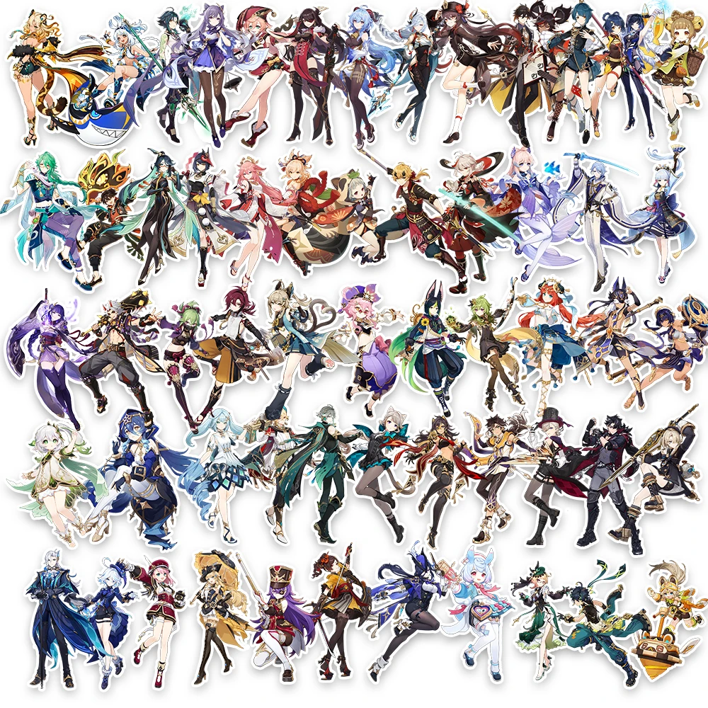 

60 шт. милые наклейки Genshin Impact для ноутбука, аниме, игровые наклейки с персонажами, наклейки для багажа, гитары, скейтборда, канцелярские принадлежности, наклейки, украшение