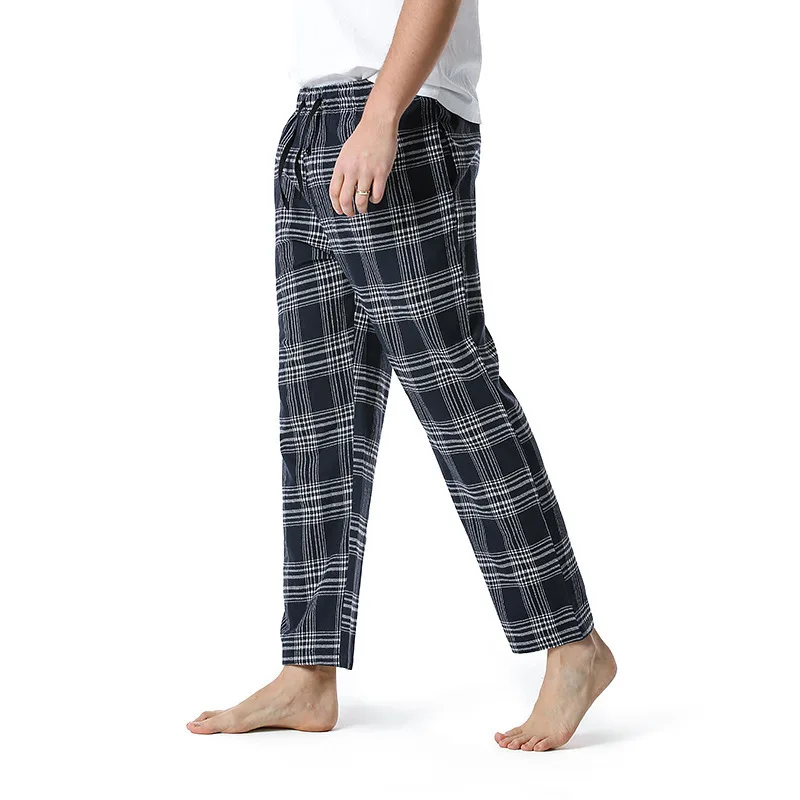 2024 New Flannel Men\'s Casual Pants Straight Leg Home Pants European Size Plaid Yoga Pants Mens Pants