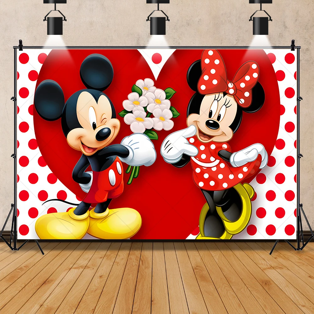 Disney Mickey Minnie Mouse Backdrop Custom Princess Girls Birthday Valentine's Day Party  Heart-Shaped Decor Banner Backgrounds