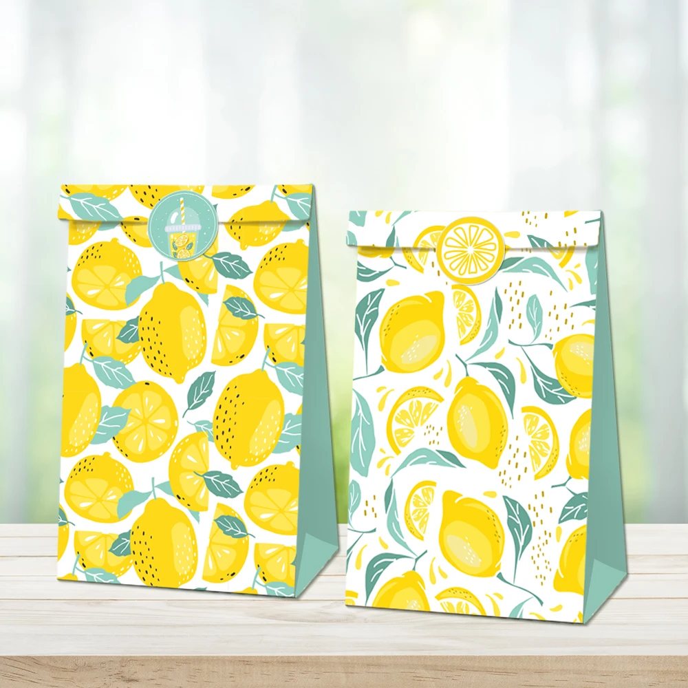 

LB007 12pcs Gift Bags Fresh Fruit Yellow Lemon Summer Birthday Party Biscuit Kraft Paper Packing